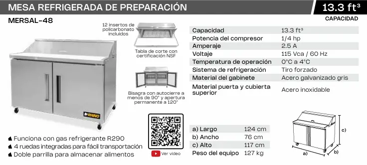 mesa refrigerada de preparación